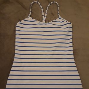 Lululemon Power Y Tank White & Blue stripes